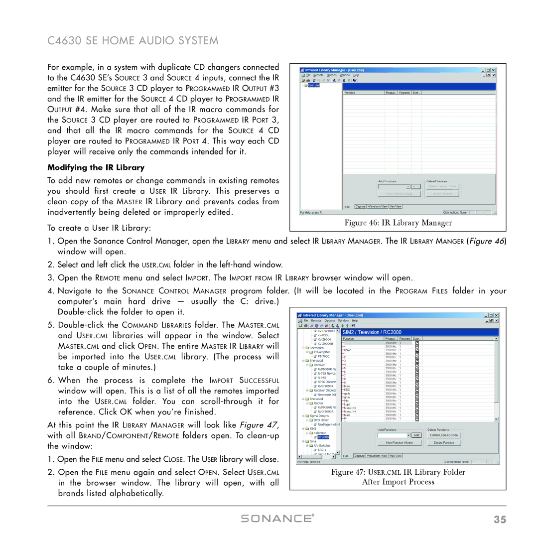 Sonance C4630 SE instruction manual IR Library Manager, Modifying the IR Library 