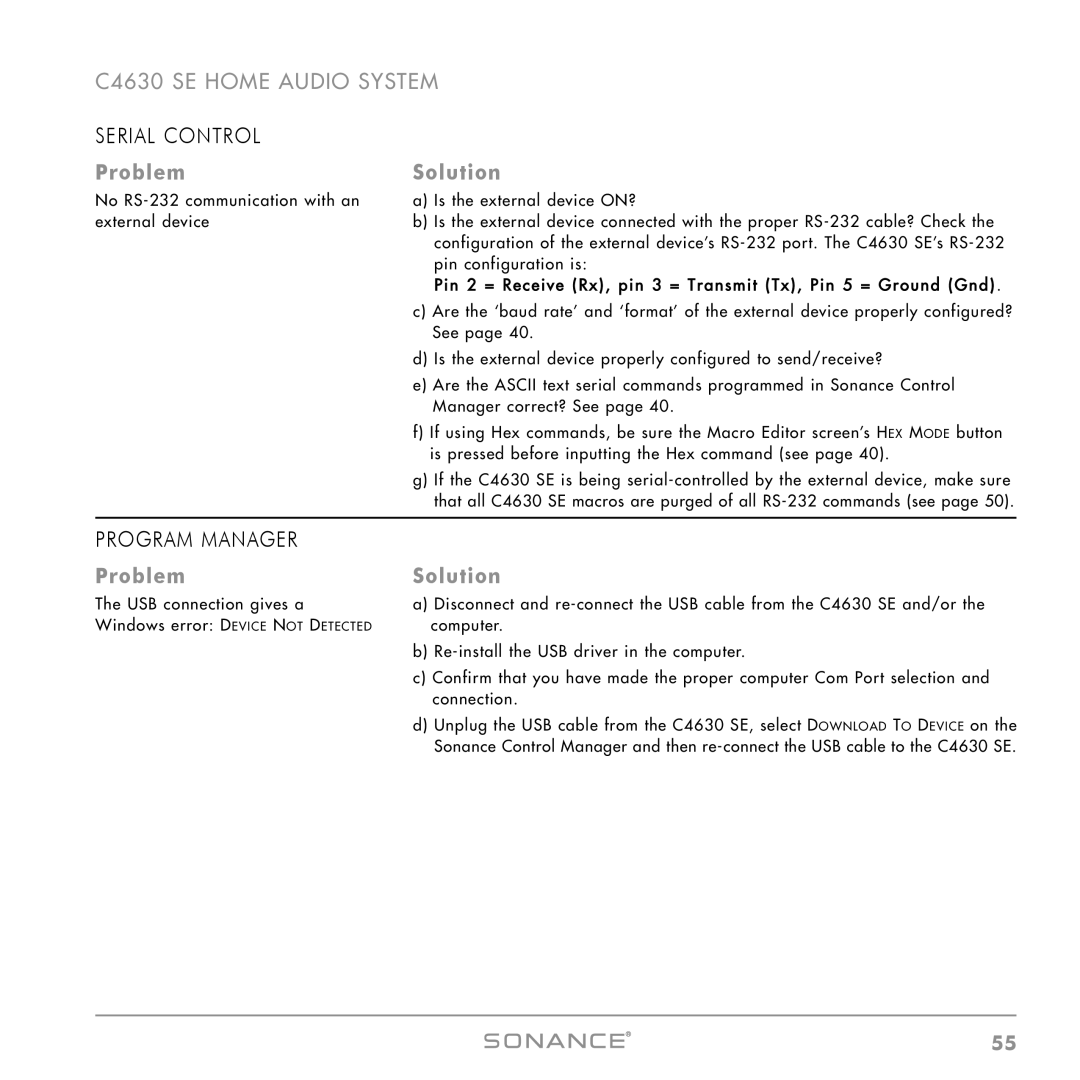 Sonance C4630 SE instruction manual Problem 