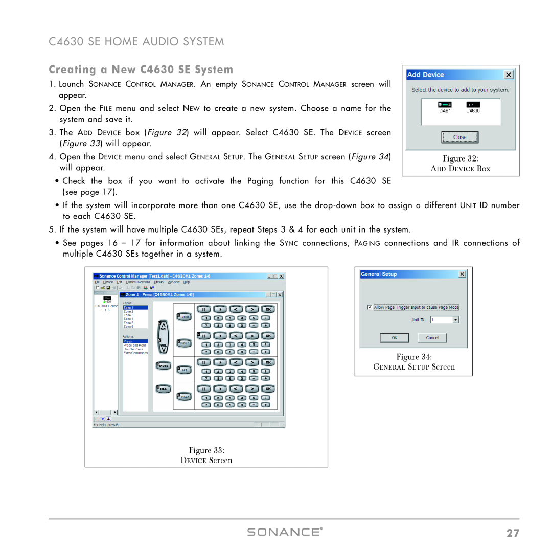 Sonance instruction manual Creating a New C4630 SE System, C4630 SE HOME AUDIO SYSTEM, Figure DEVICE Screen 