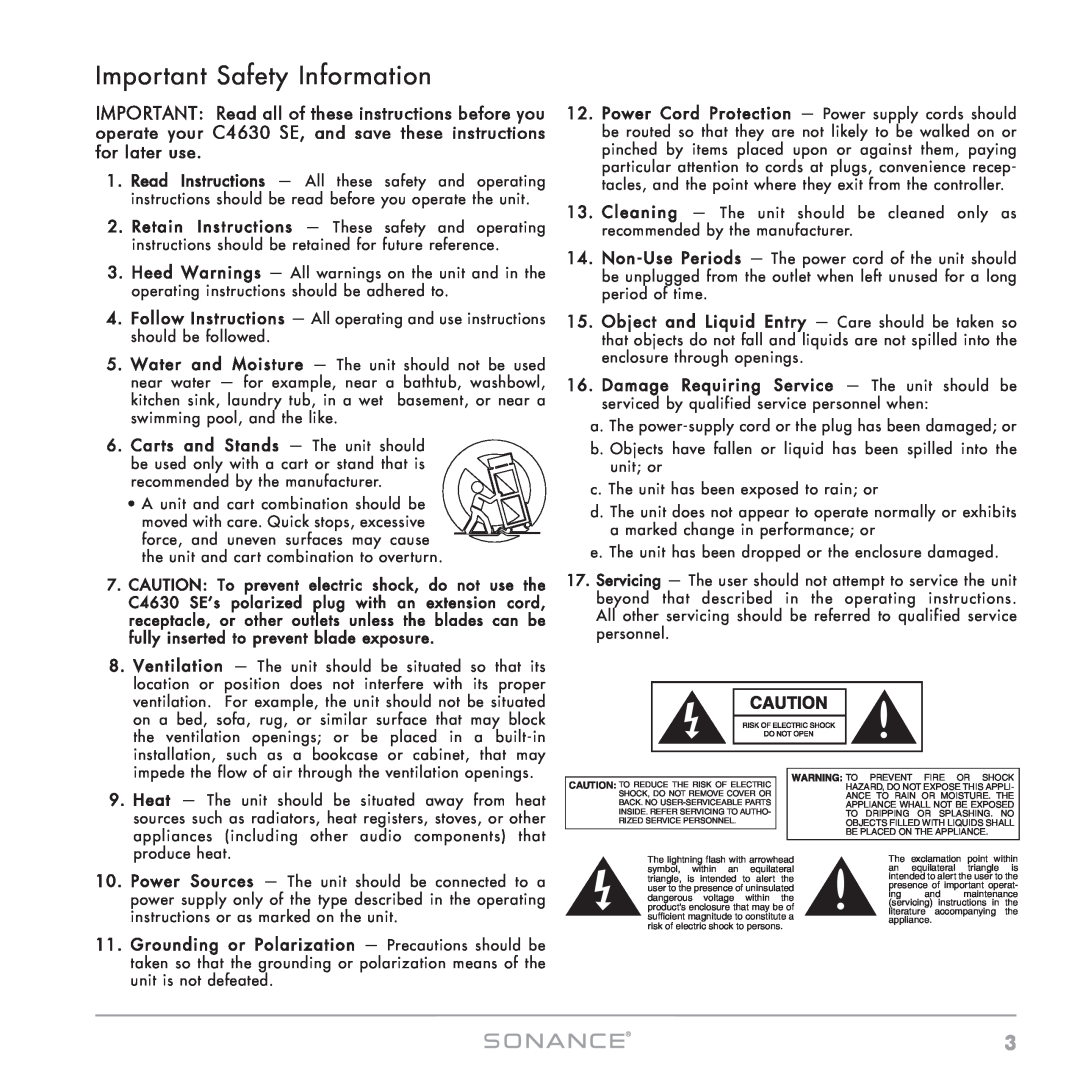 Sonance C4630 SE instruction manual Important Safety Information 