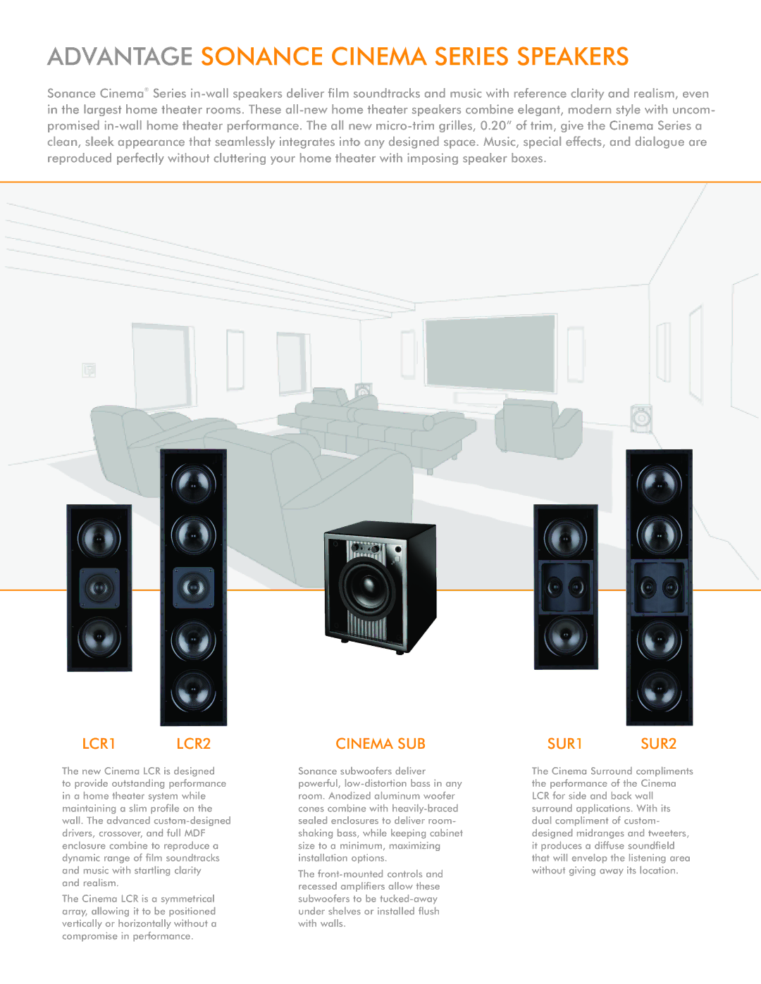 Sonance manual Advantage Sonance Cinema Series Speakers, LCR1 LCR2 