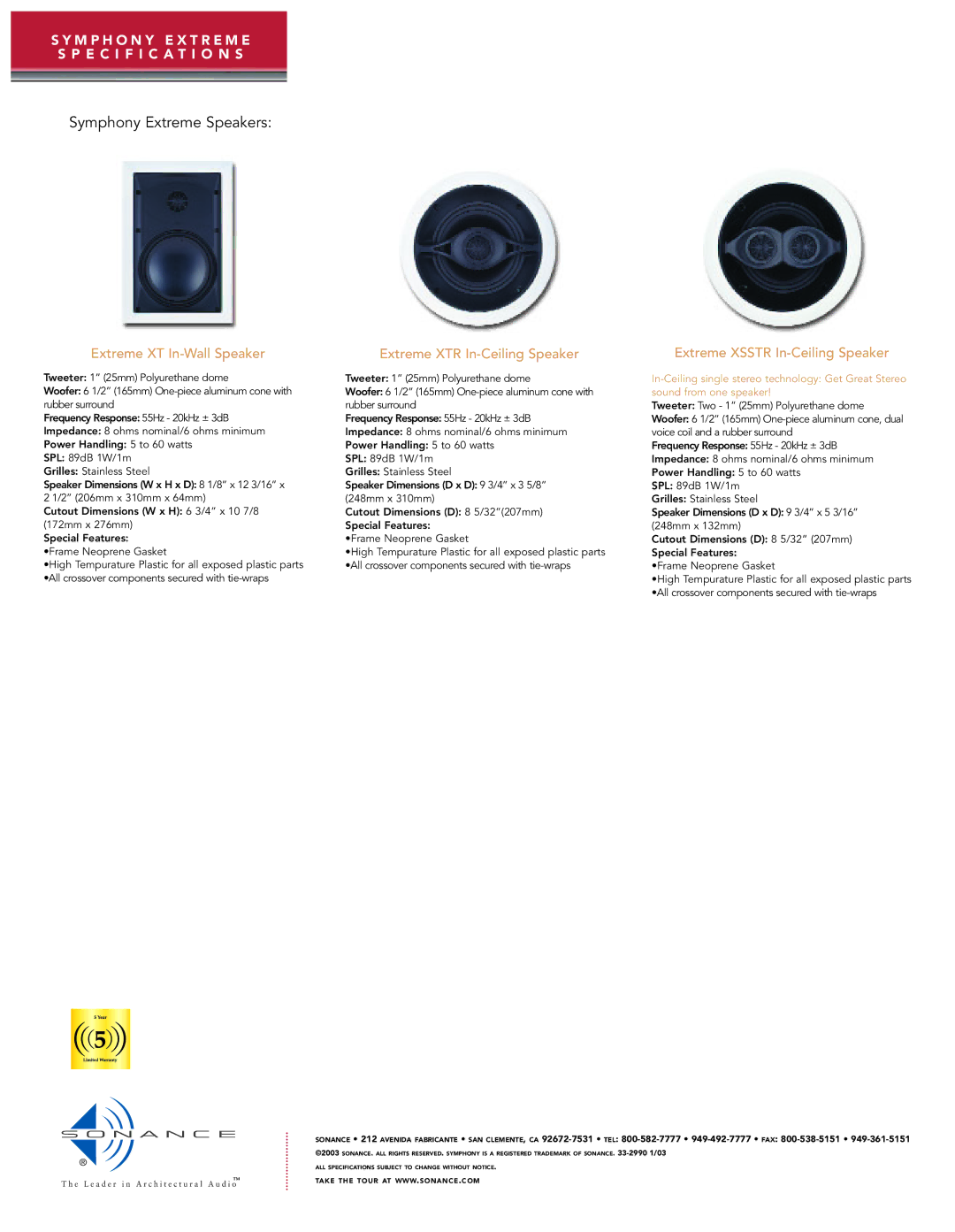 Sonance manual Symphony Extreme Speakers 