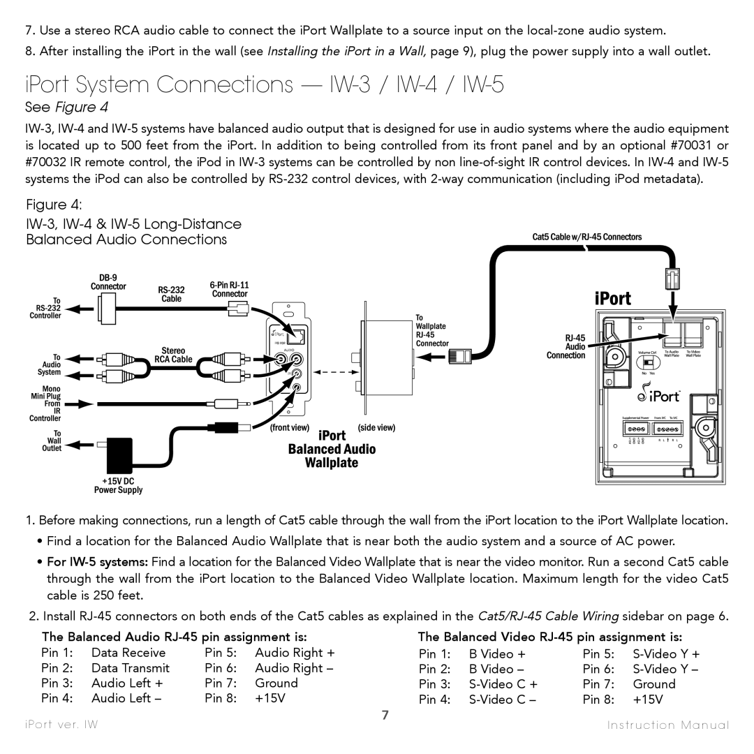 Sonance IW-2 IPort System Connections IW-3 / IW-4 / IW-5, IW-3, IW-4 & IW-5 Long-Distance Balanced Audio Connections 