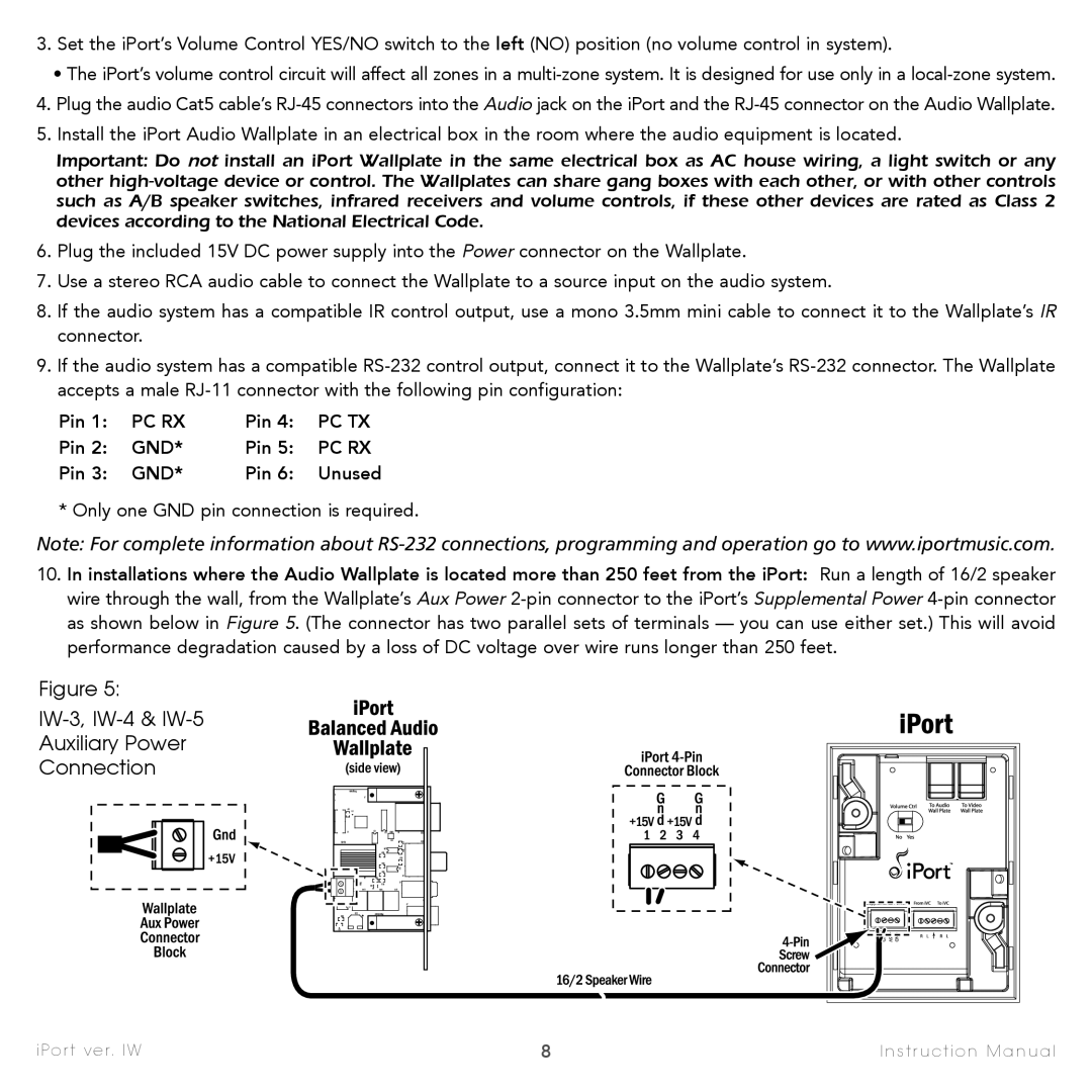 Sonance IW-2, IW-1 instruction manual IW-3, IW-4 & IW-5 Auxiliary Power Connection, Pin 