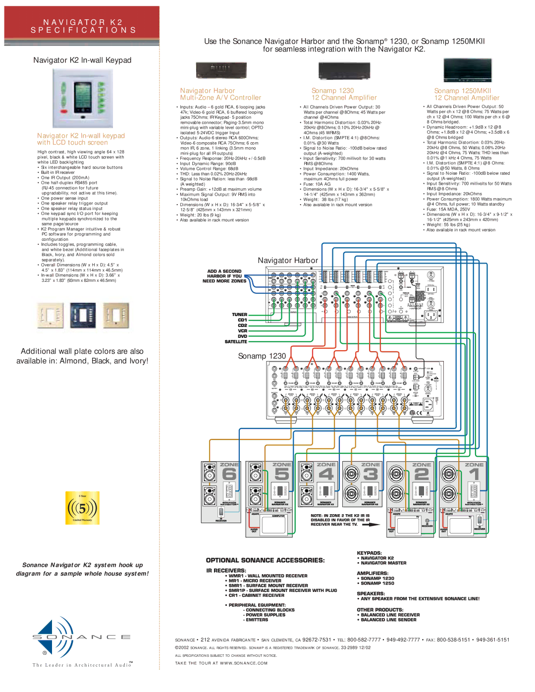 Sonance K2 manual Specification S 