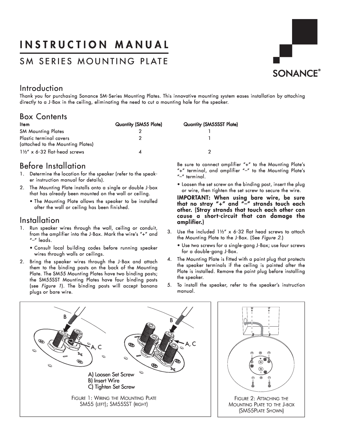 Sonance SM-Series instruction manual Introduction, Box Contents, Before Installation, I N S T R U C T I O N M A N U A L 