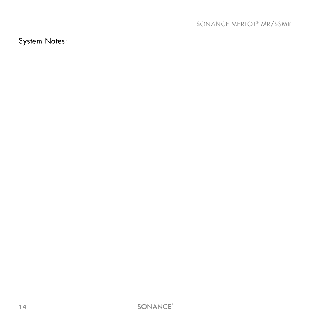 Sonance SSMR-SERIES, MR SERIES, SSMR SERIES instruction manual System Notes 