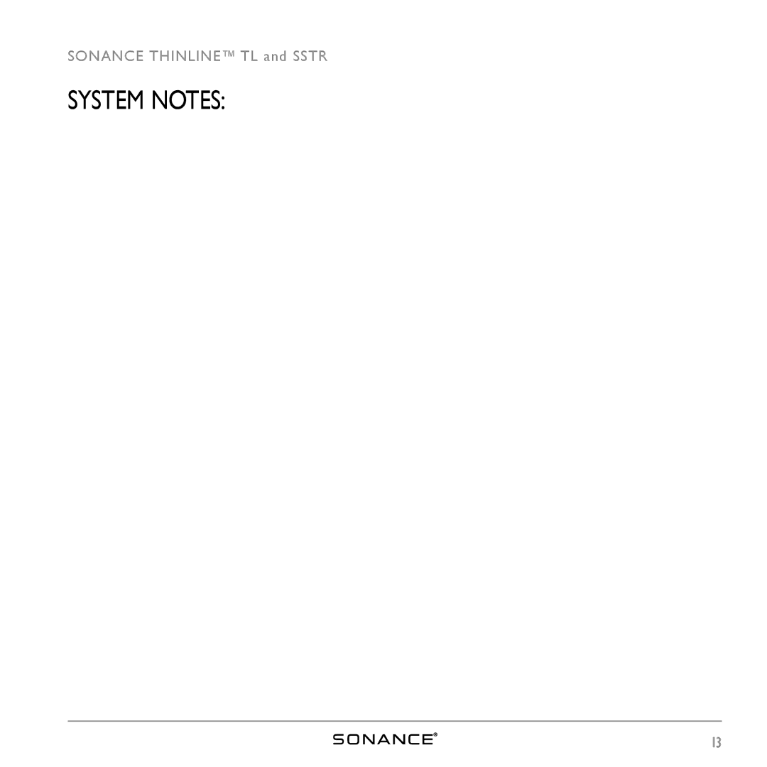 Sonance THINLINETM instruction manual System Notes 