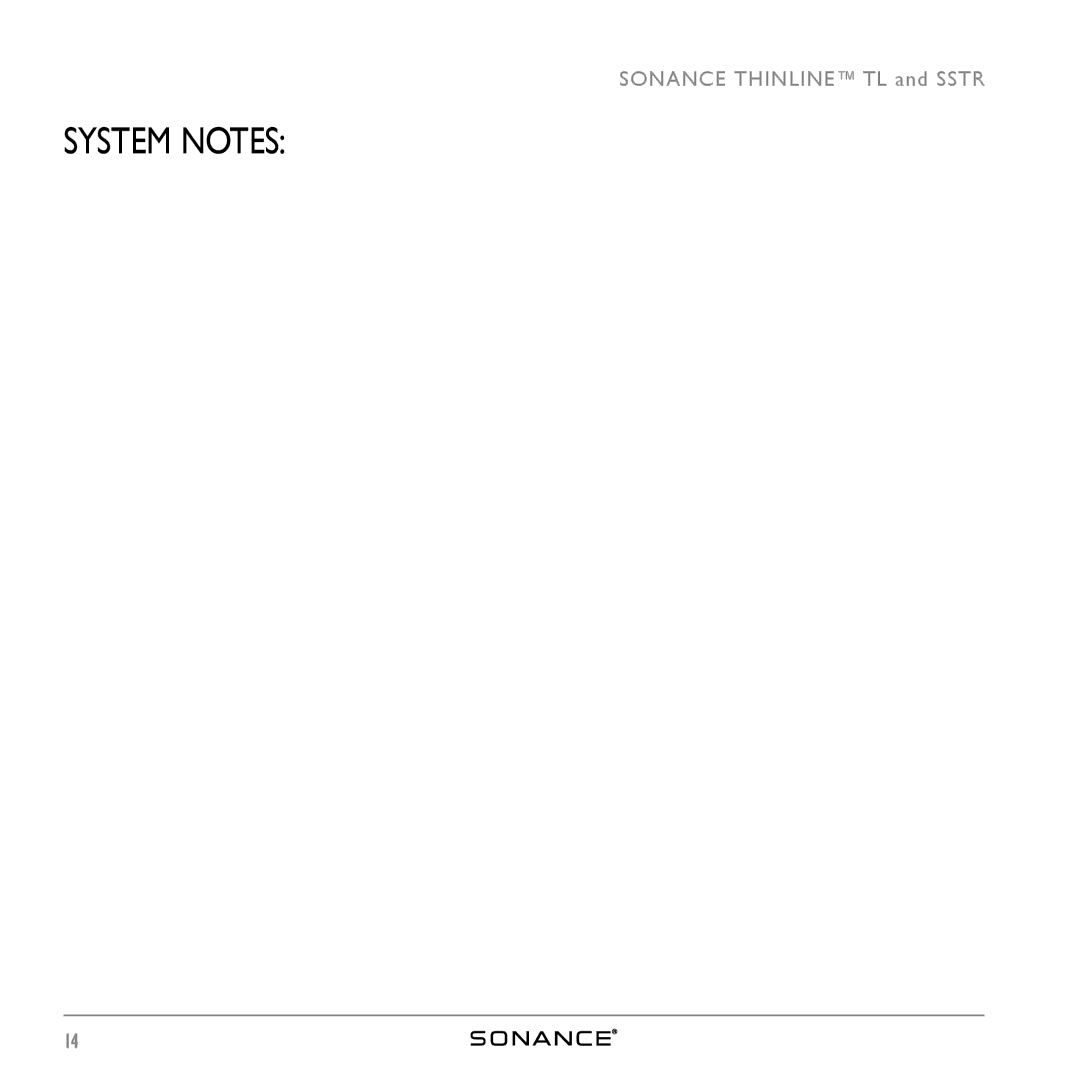 Sonance THINLINETM instruction manual System Notes 