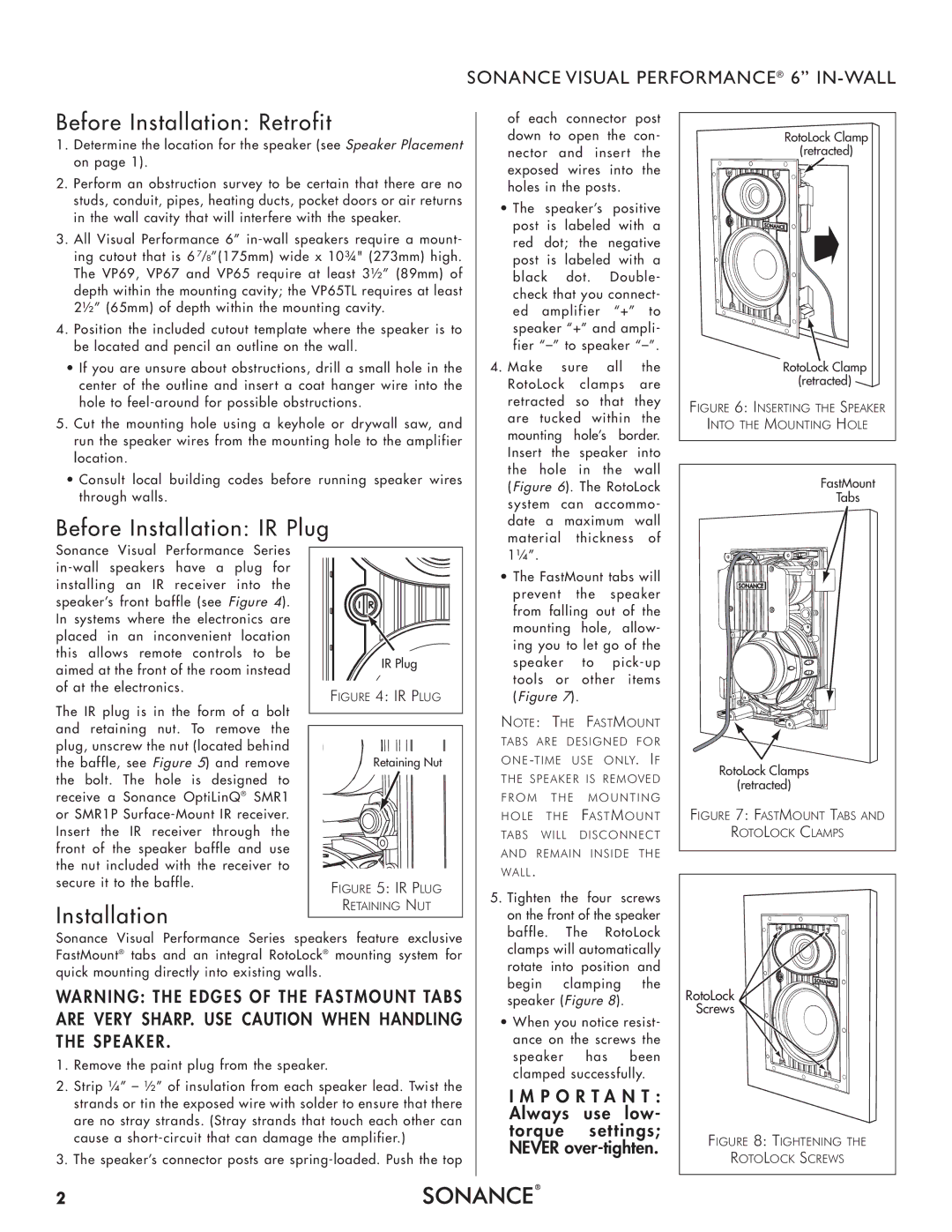 Sonance VP65 TL instruction manual Before Installation Retrofit, Before Installation IR Plug 