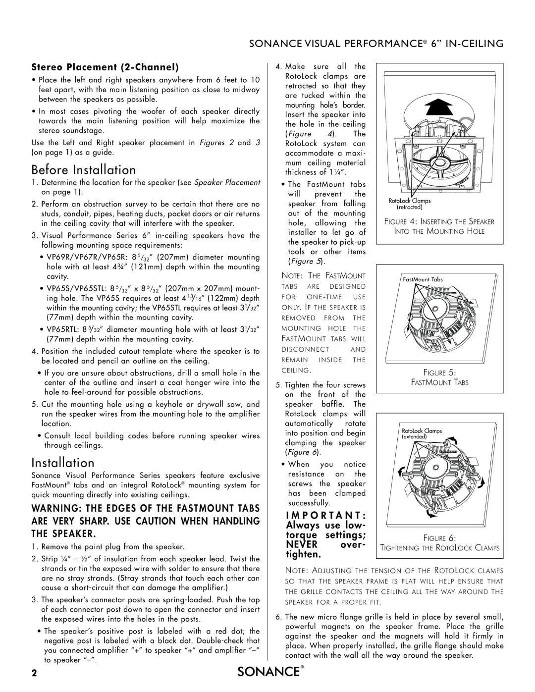 Sonance VP89R instruction manual Before Installation, Stereo Placement 2-Channel 