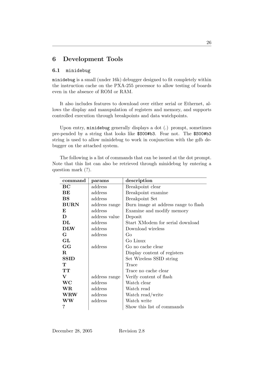 Sonic Alert 2.8 user manual Development Tools, Minidebug 