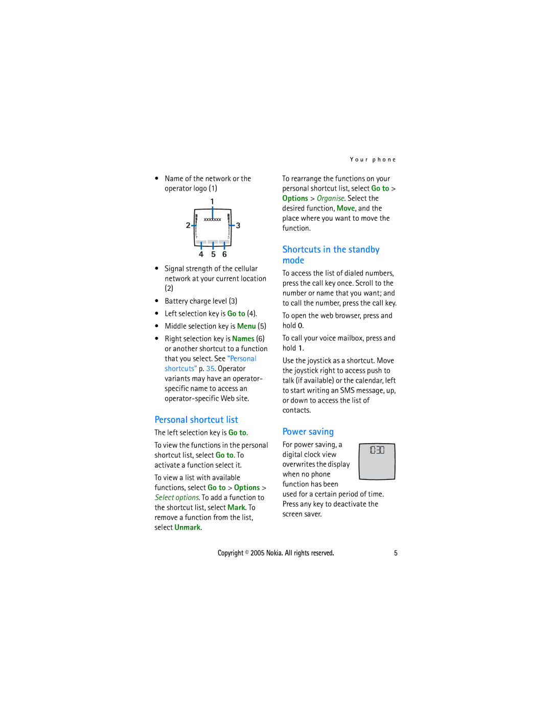 Sonic Alert 6021 manual Personal shortcut list, Shortcuts in the standby mode, Power saving 