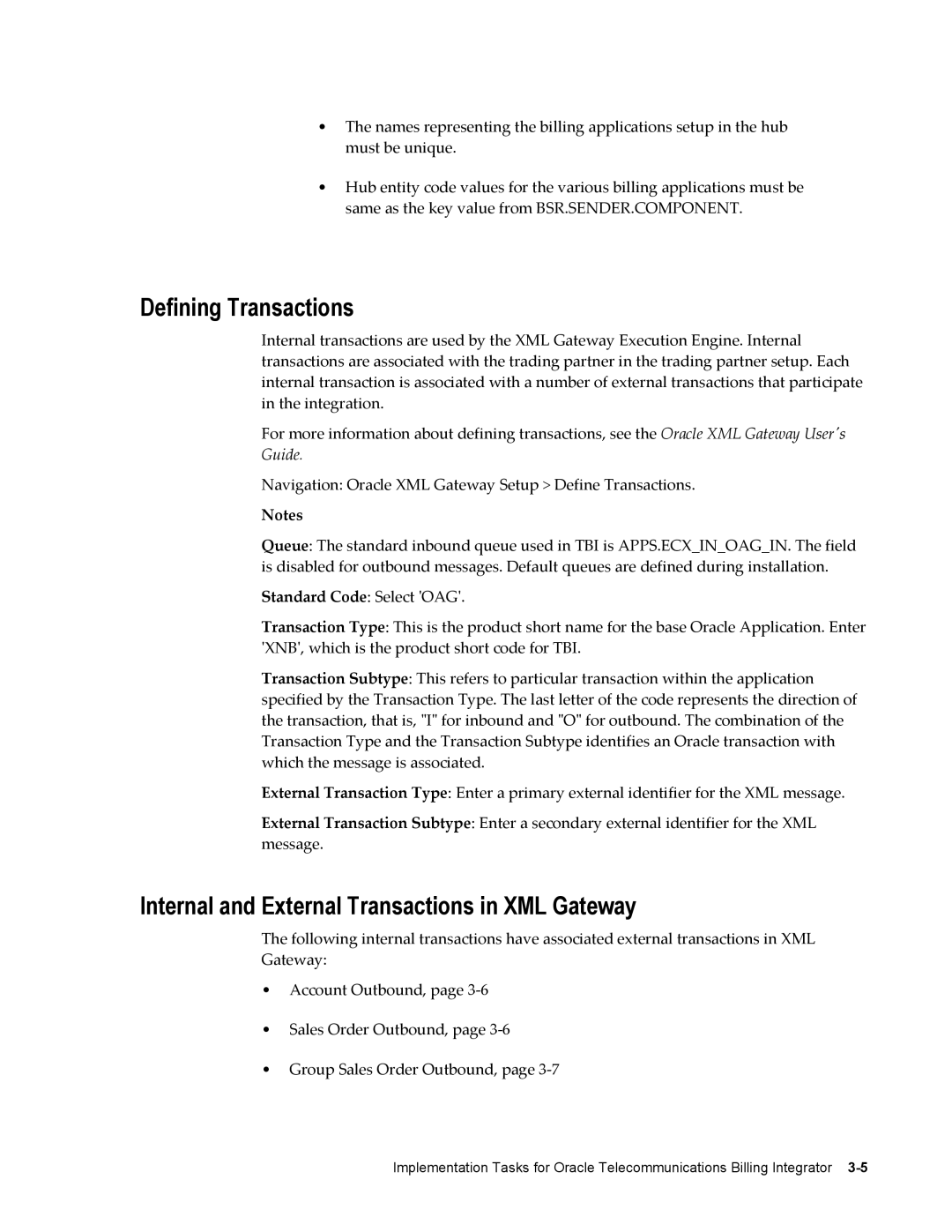 Sonic Alert B31540-02 Defining Transactions, Internal and External Transactions in XML Gateway, Standard Code Select OAG 