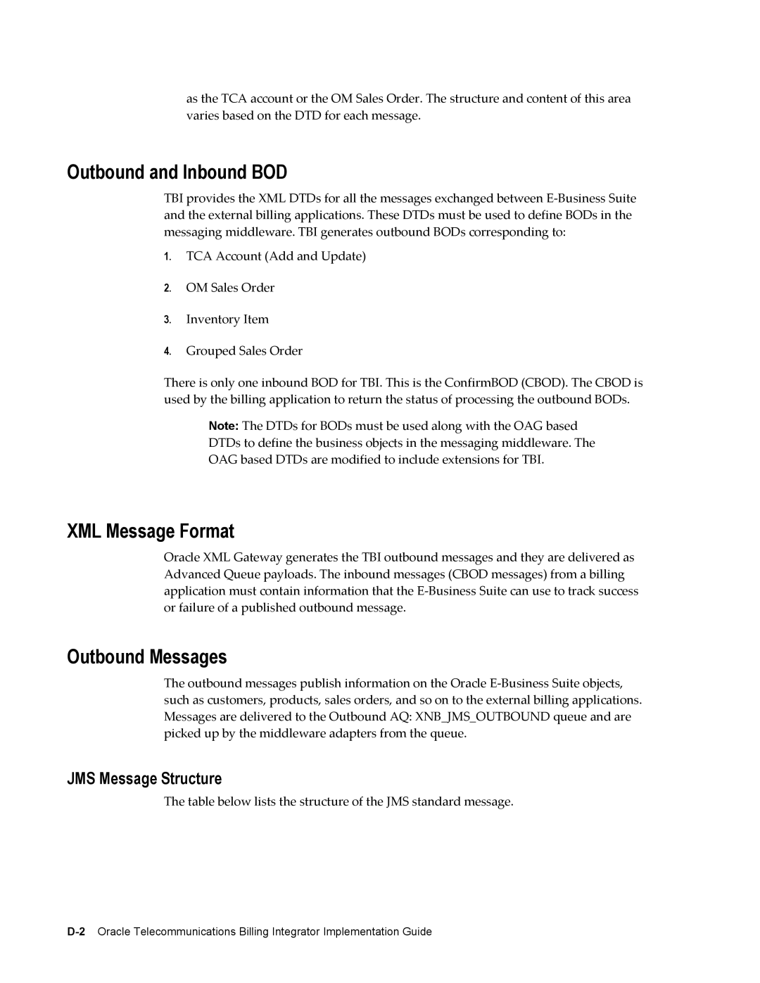 Sonic Alert B31540-02 manual Outbound and Inbound BOD, XML Message Format, Outbound Messages, JMS Message Structure 