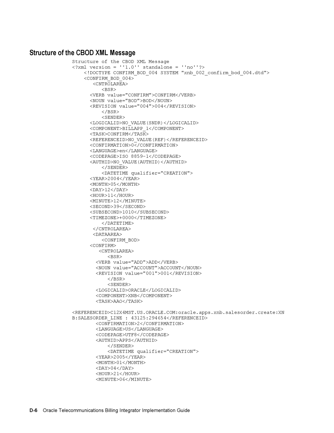 Sonic Alert B31540-02 manual Structure of the Cbod XML Message, Cntrolarea BSR 