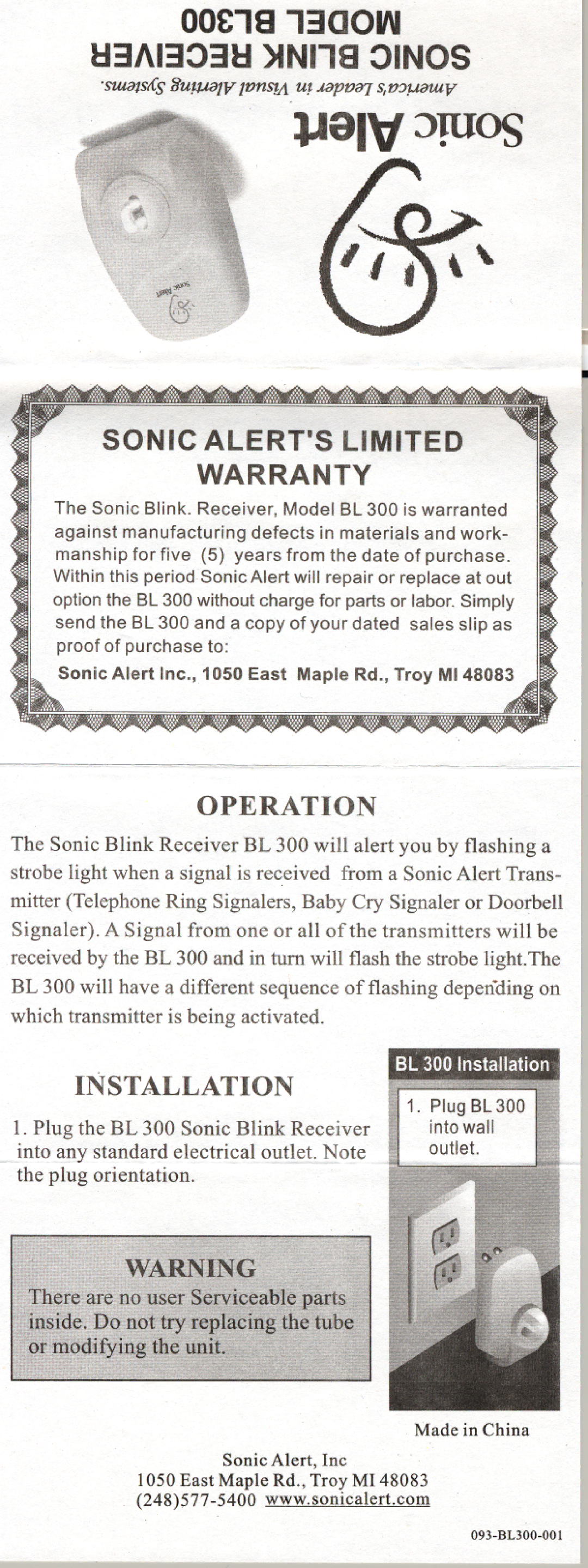 Sonic Alert BL300 manual 