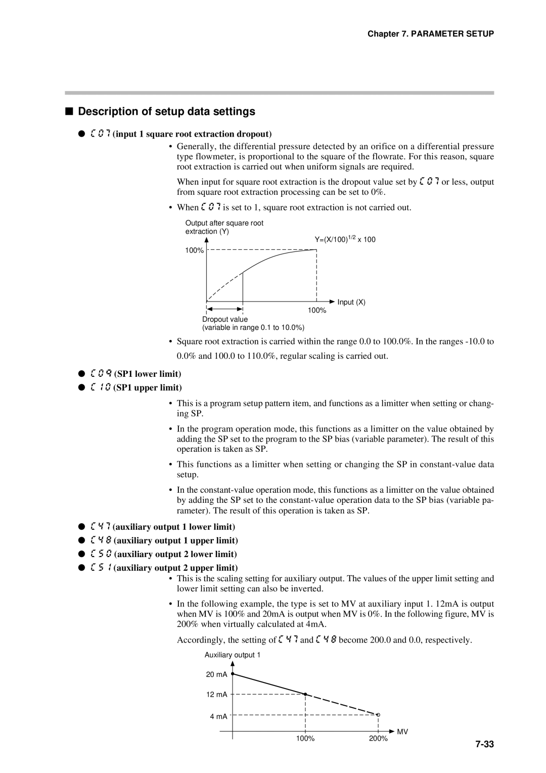 Sonic Alert DCP301 user manual Description of setup data settings, input 1 square root extraction dropout 