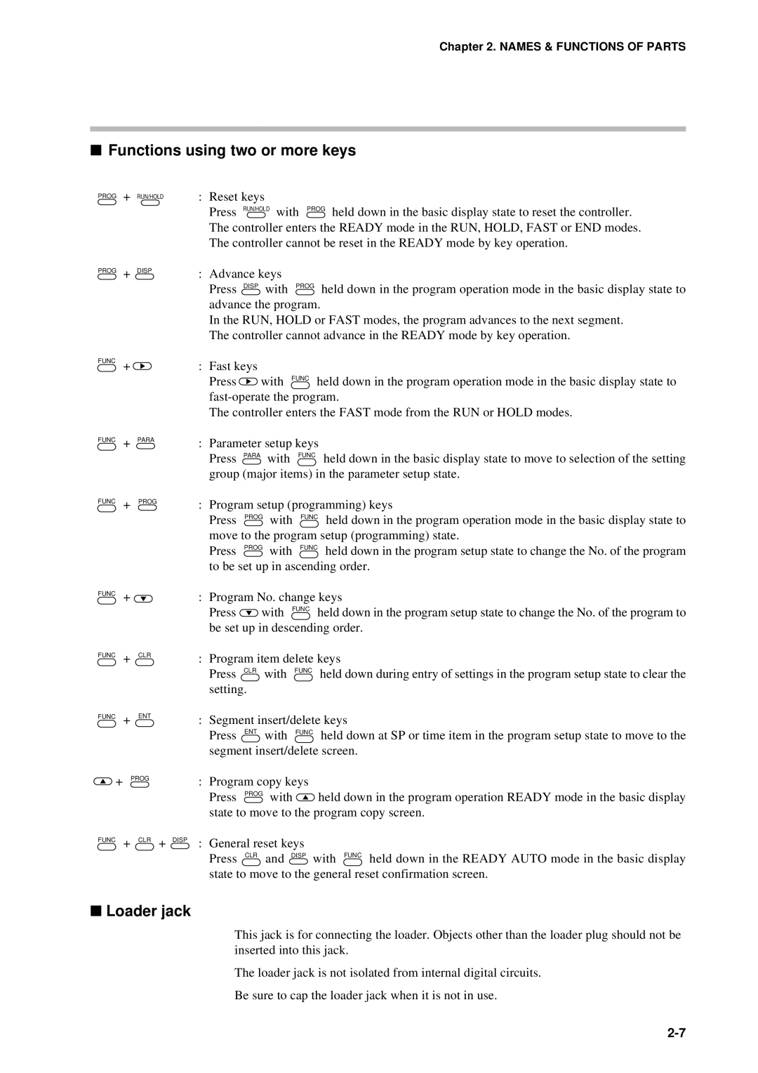 Sonic Alert DCP301 user manual Functions using two or more keys, Loader jack 