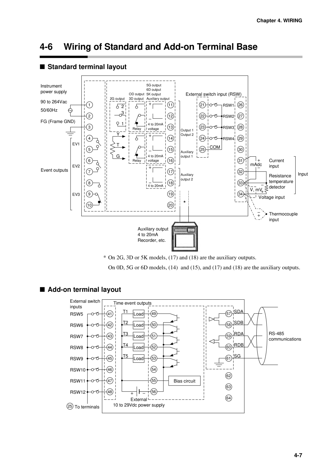 Sonic Alert DCP301 Wiring of Standard and Add-on Terminal Base, Standard terminal layout, Add-on terminal layout 