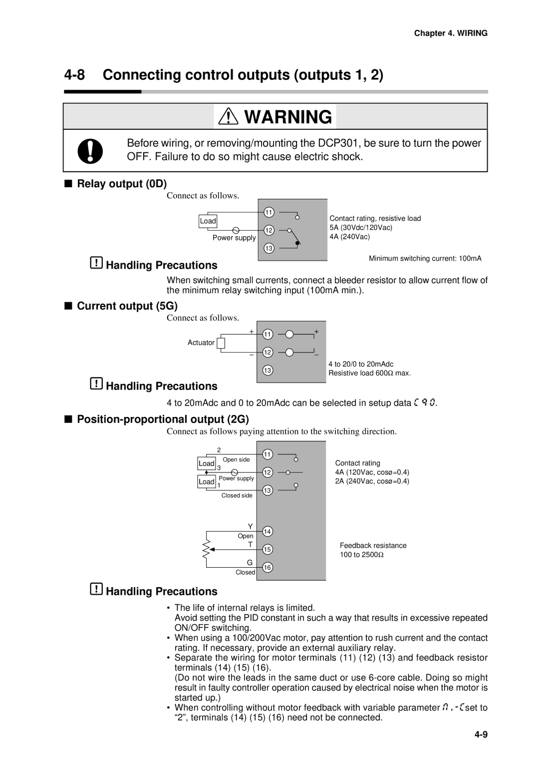 Sonic Alert DCP301 user manual Connecting control outputs outputs 1, Relay output 0D, Current output 5G 