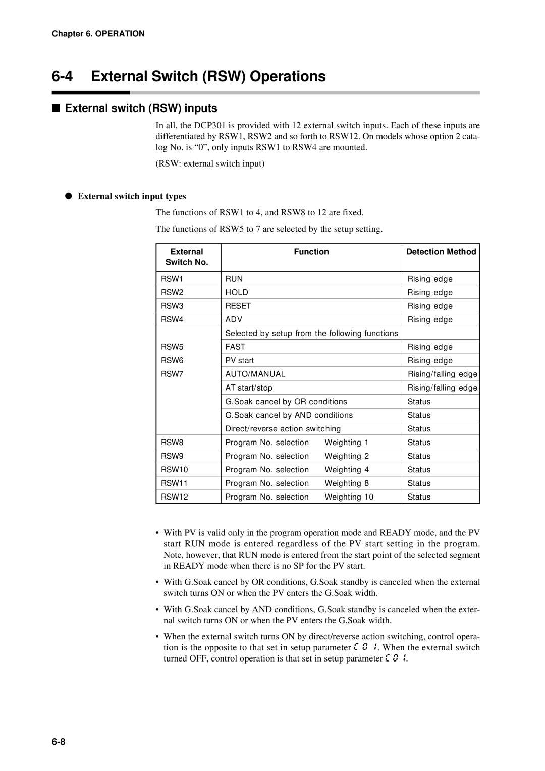 Sonic Alert DCP301 user manual External Switch RSW Operations, External switch RSW inputs, External switch input types 