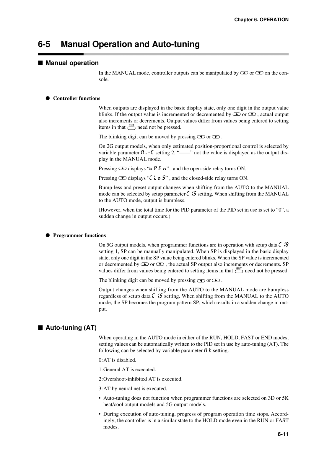 Sonic Alert DCP301 user manual Manual Operation and Auto-tuning, Manual operation, Auto-tuning AT, Controller functions 