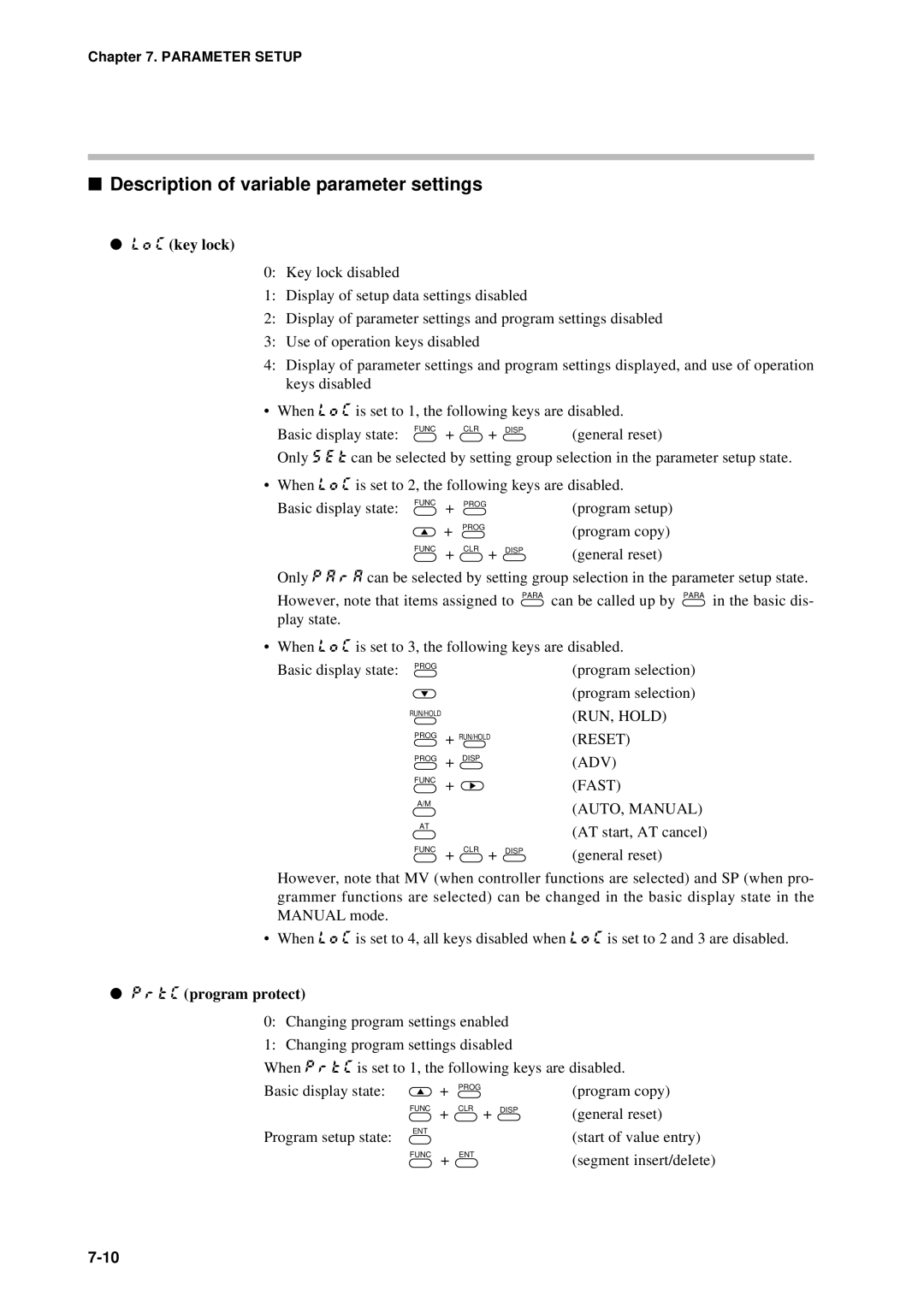 Sonic Alert DCP301 user manual Description of variable parameter settings, C key lock, T C program protect 