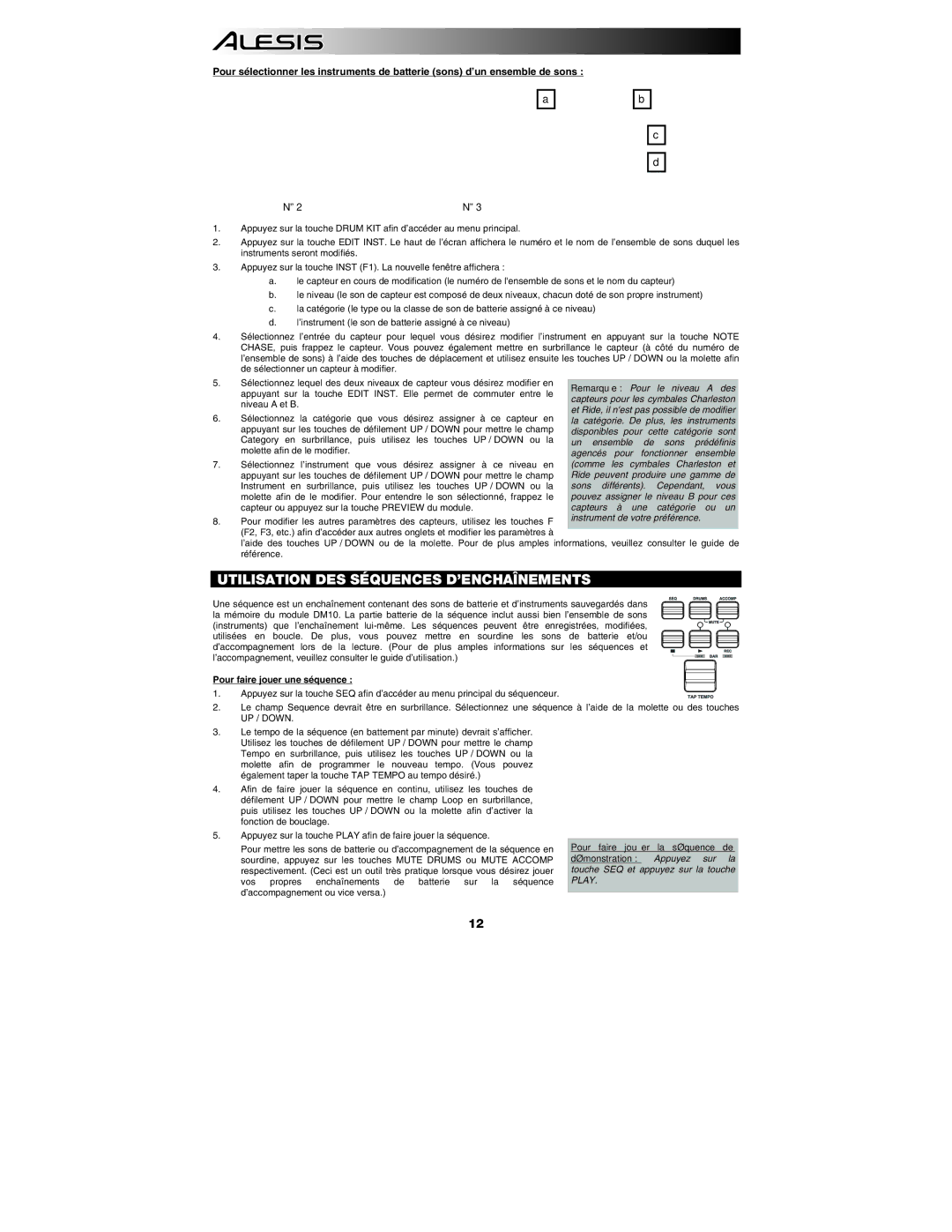 Sonic Alert DM10 quick start Utilisation DES Séquences D’ENCHAÎNEMENTS, Pour faire jouer une séquence 