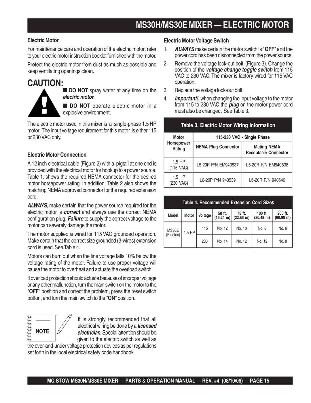 Sonic Alert MS30H, MS30E manual Electric Motor Connection, Electric MotorVoltage Switch 