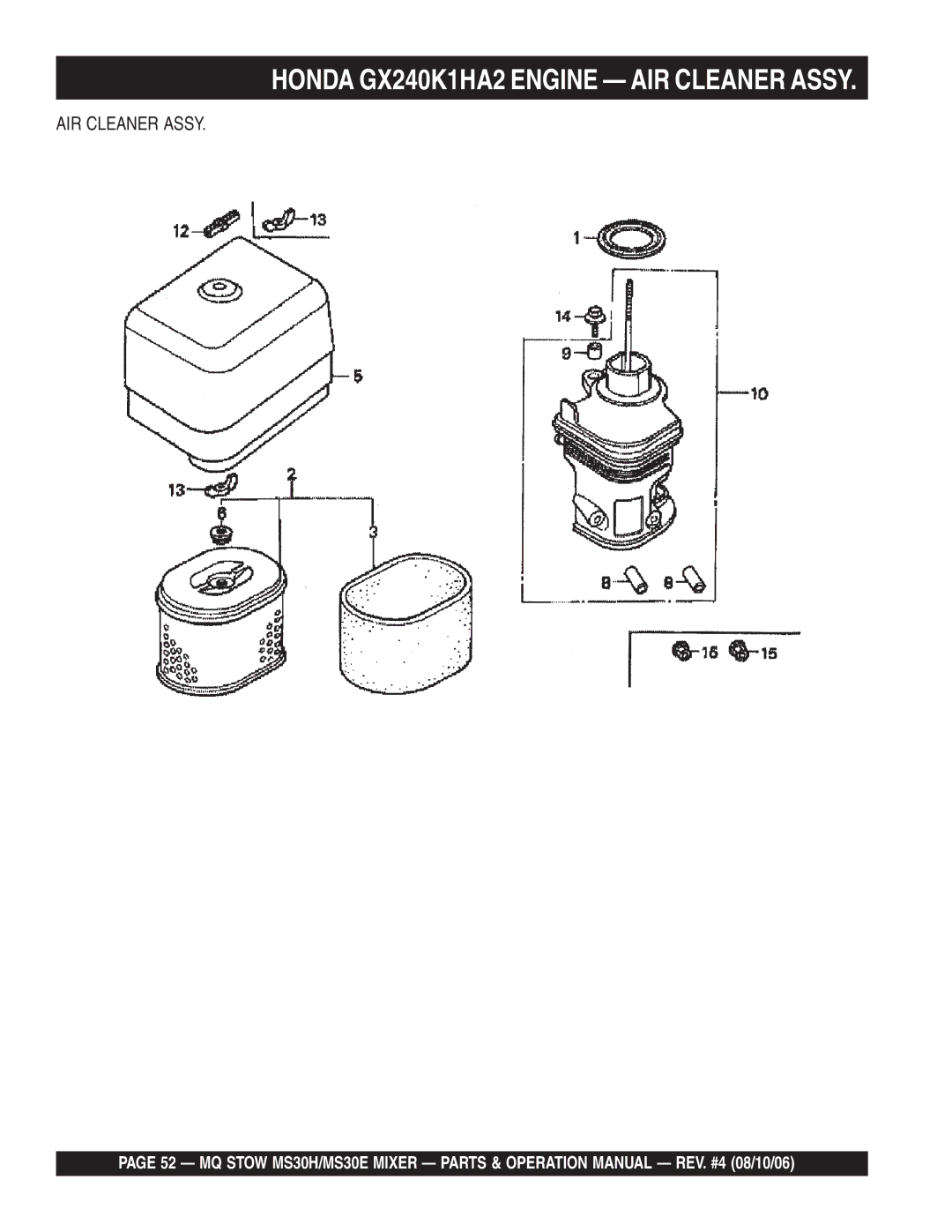 Sonic Alert MS30E, MS30H manual AIR Cleaner Assy 