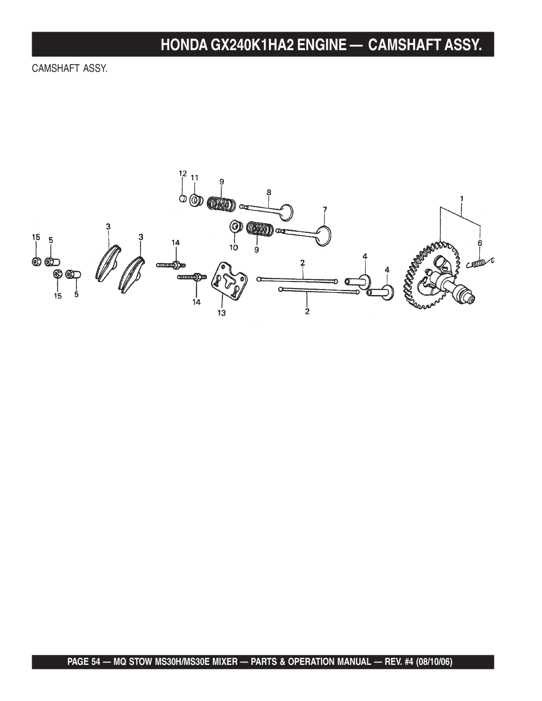 Sonic Alert MS30E, MS30H manual Camshaft Assy 