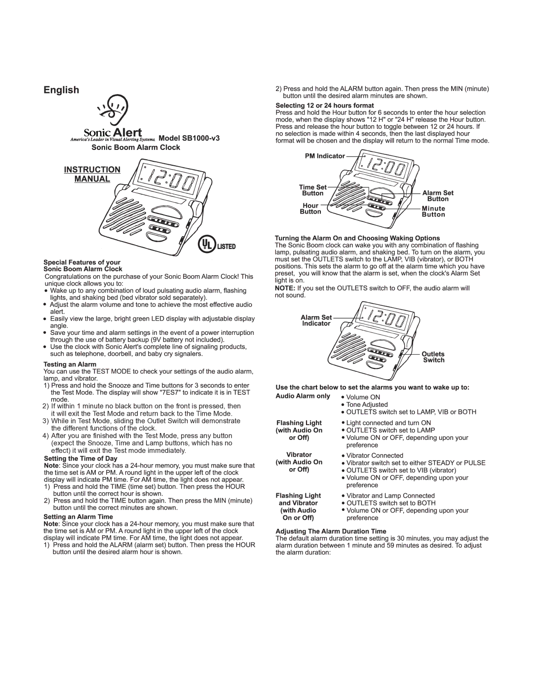 Sonic Alert SB1000-V3 manual 