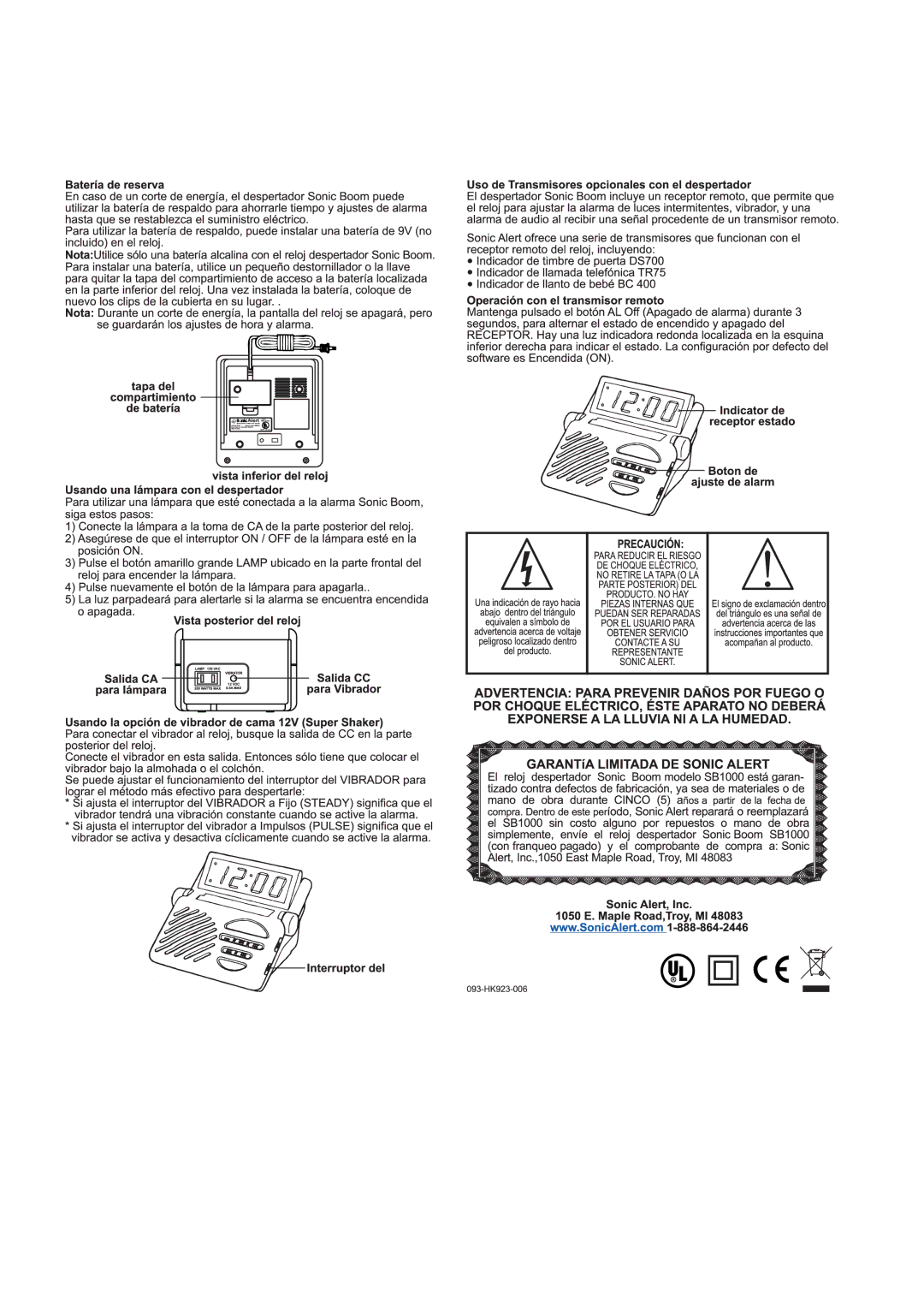 Sonic Alert SB1000-V3 manual 