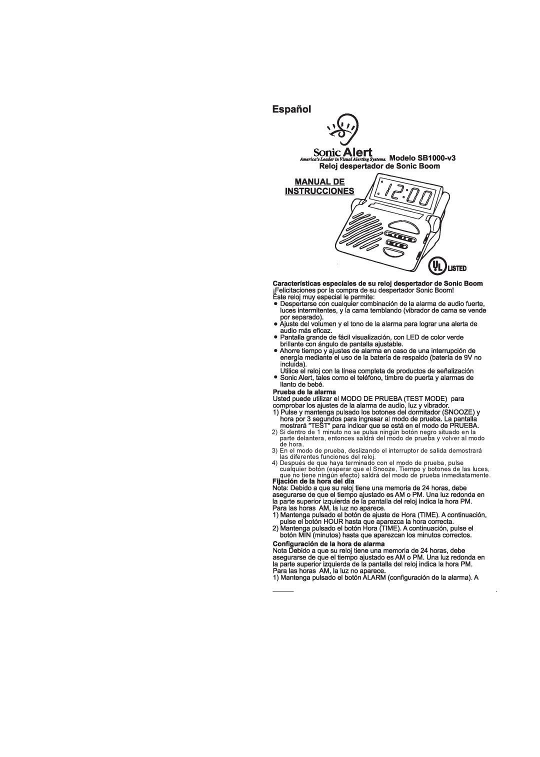 Sonic Alert SB1000-V3 manual 