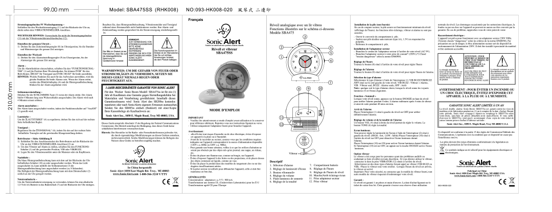 Sonic Alert SBA475SS manual 