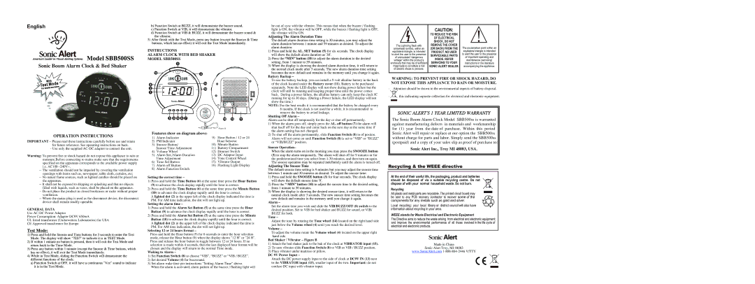 Sonic Alert SBB500SS manual 