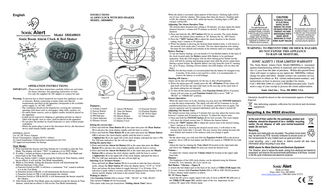 Sonic Alert SBH400SS manual 