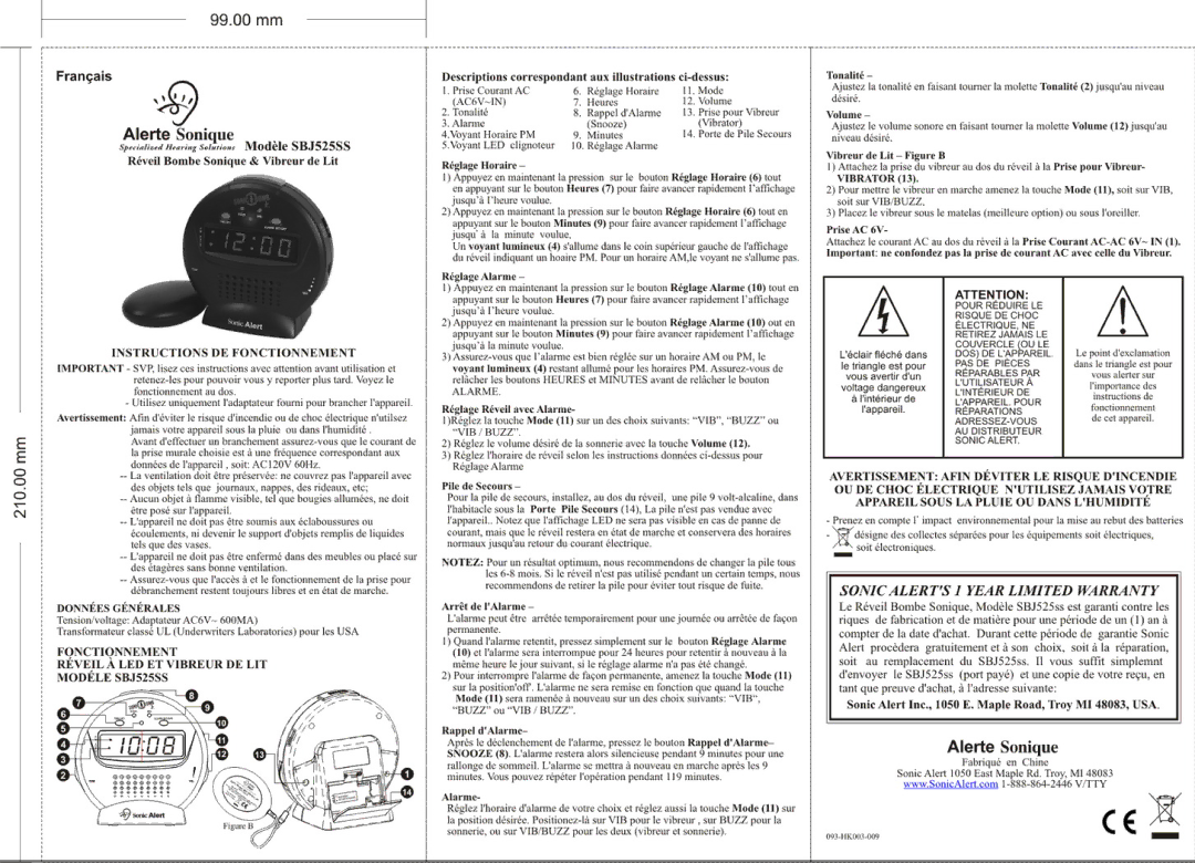 Sonic Alert SBJ525SS manual 