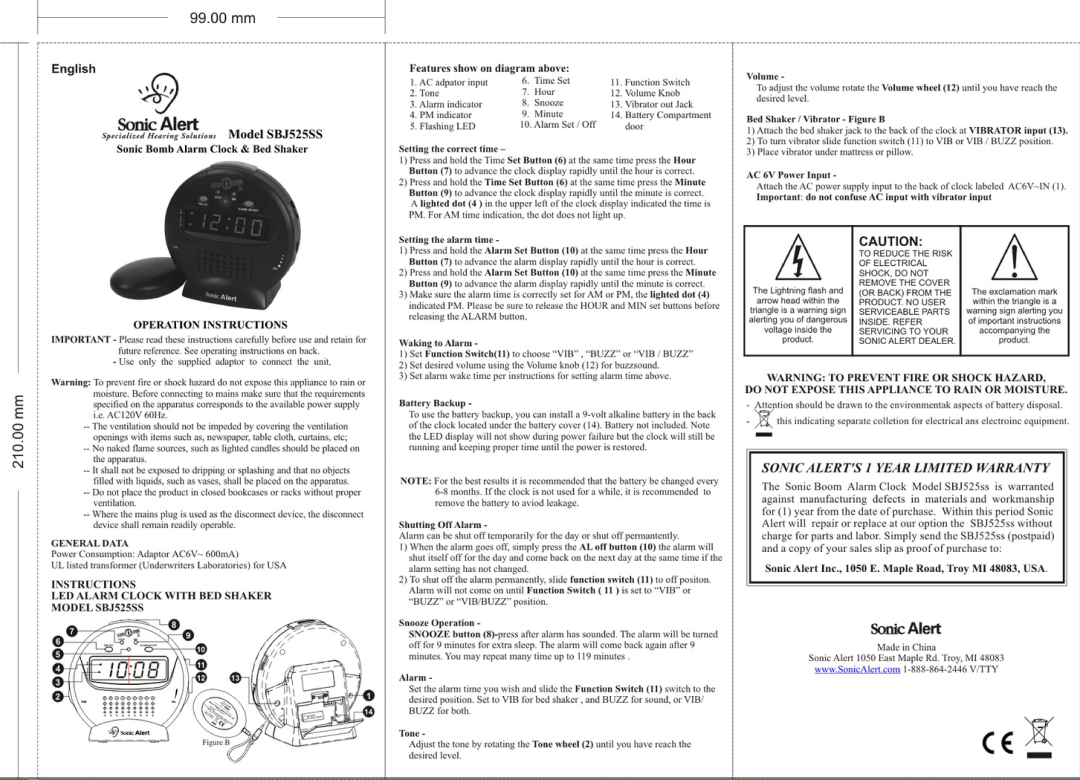 Sonic Alert SBJ525SS manual 