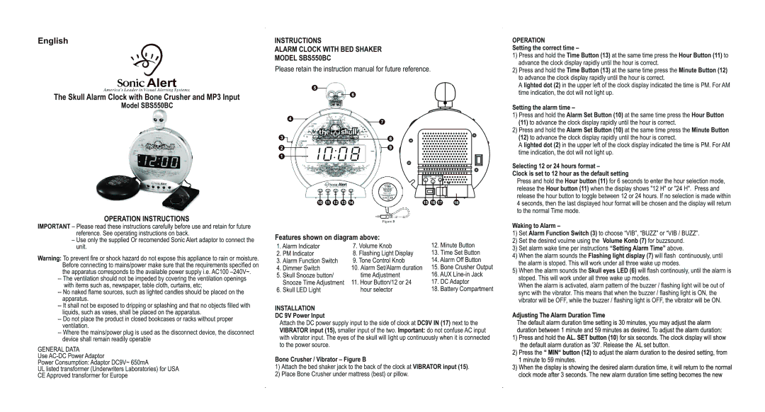 Sonic Alert RHK009BC, SBS550BC manual 