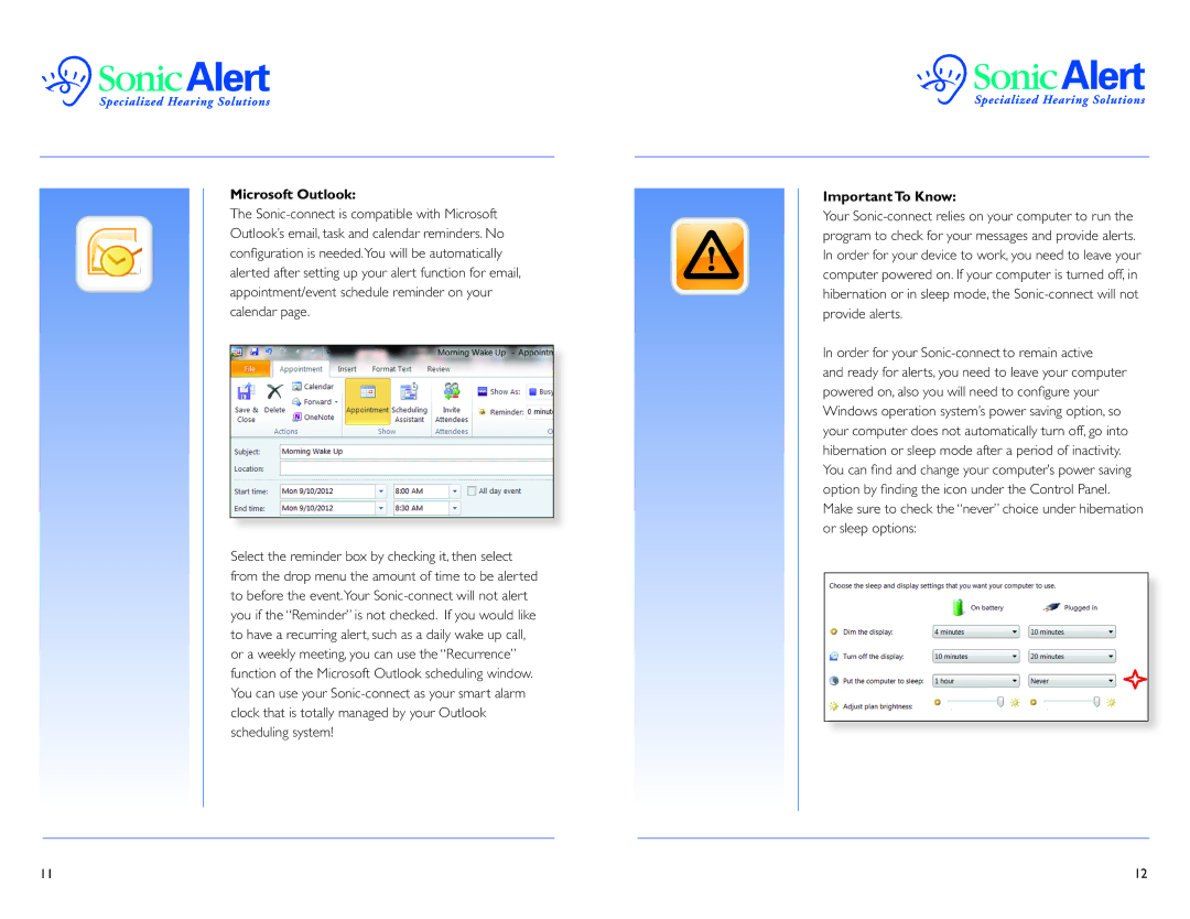 Sonic Alert SEC100, SEC200 Microsoft Outlook, Appointment/event schedule reminder on your Calendar, Important To Know 