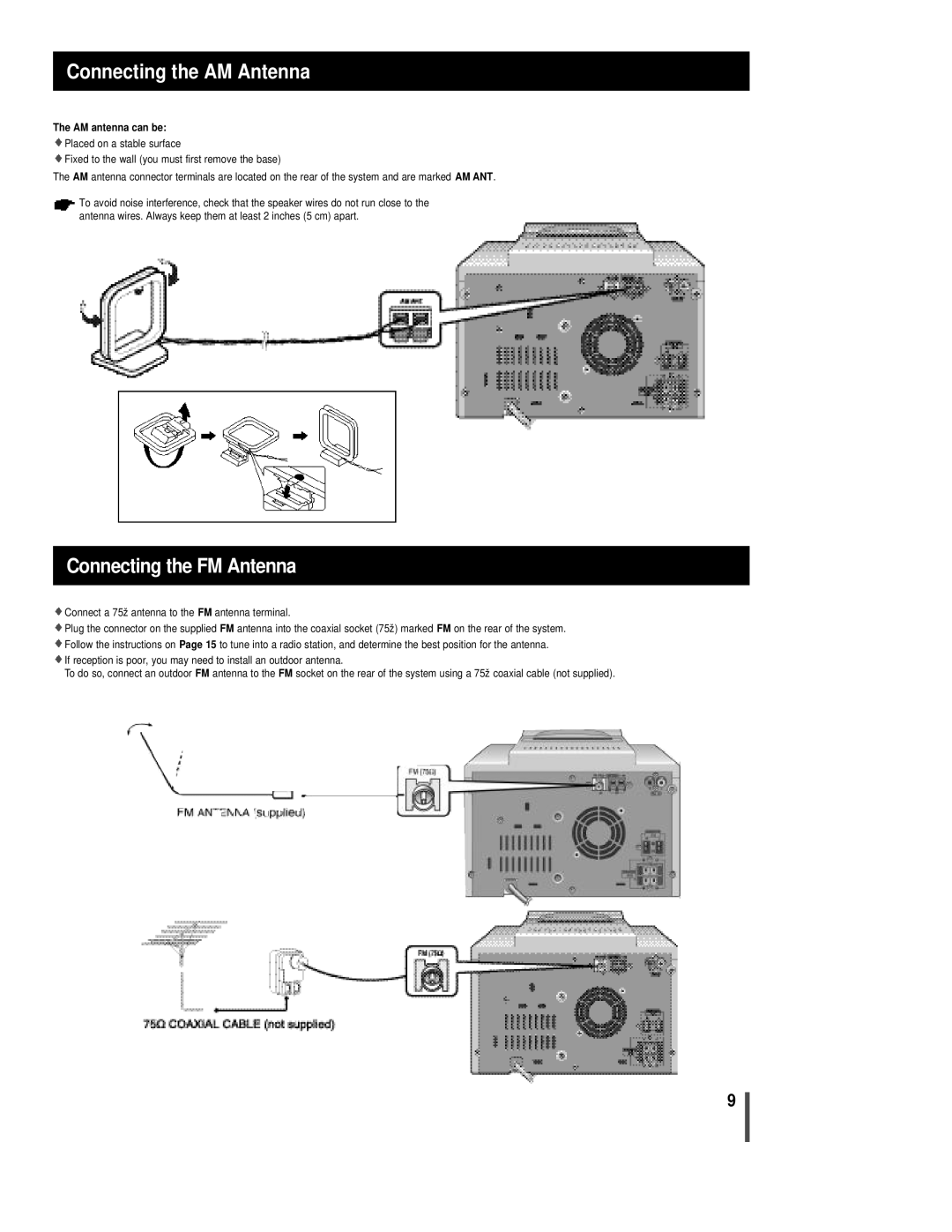 Sonic Blue EX1000 manual Connecting the AM Antenna, Connecting the FM Antenna, AM antenna can be 