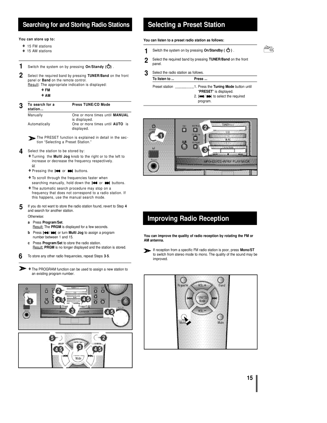 Sonic Blue EX1000 manual Selecting a Preset Station, Improving Radio Reception, You can store up to 