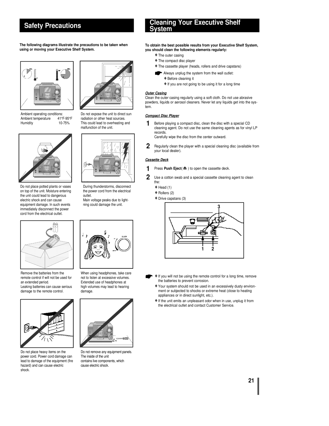 Sonic Blue EX1000 manual Safety Precautions, Cleaning Your Executive Shelf System 