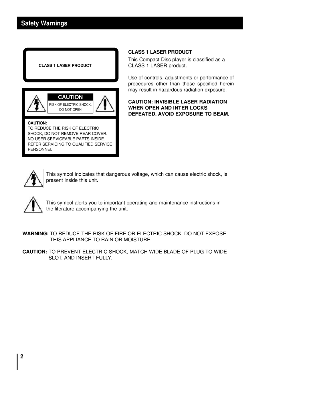 Sonic Blue EX1000 manual Safety Warnings, Class 1 Laser Product 