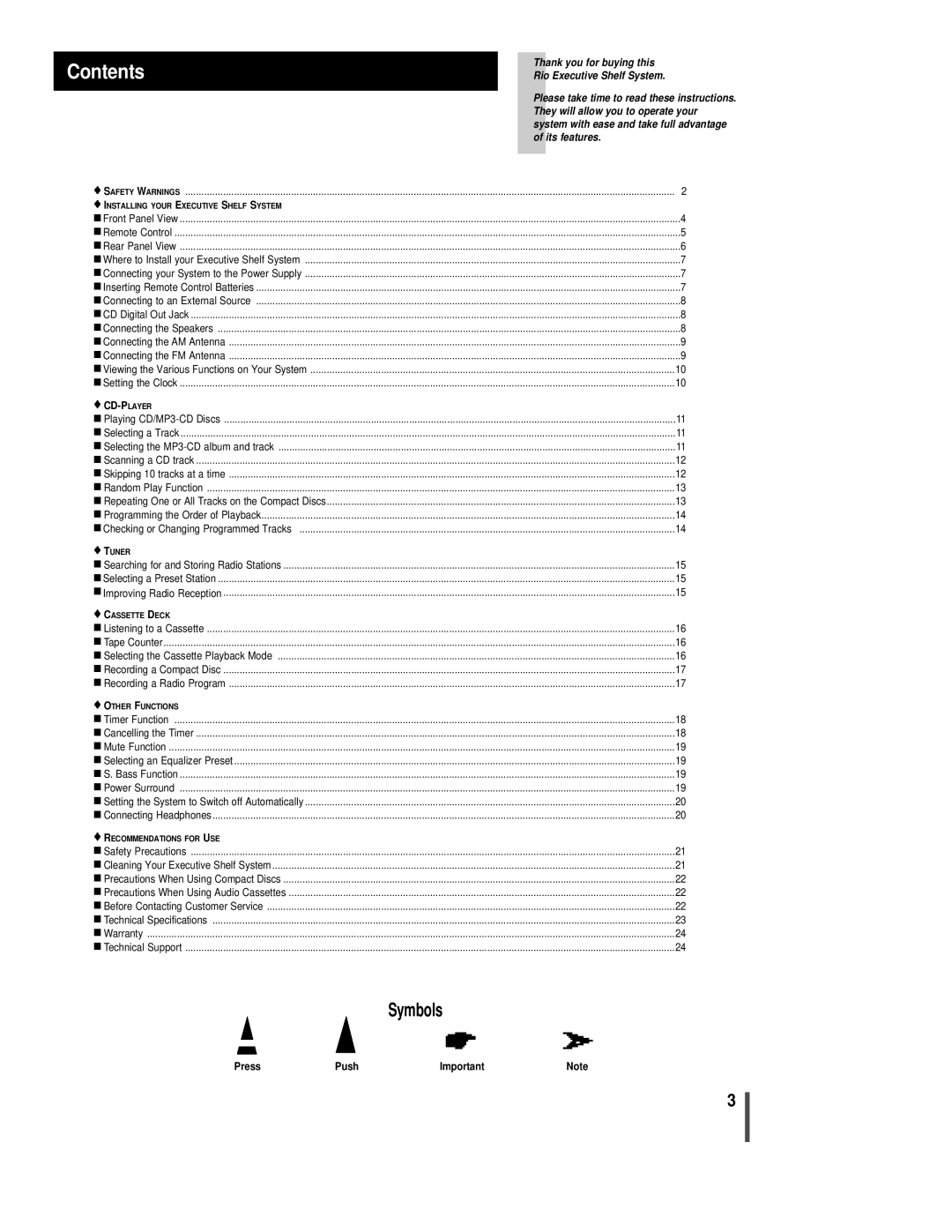 Sonic Blue EX1000 manual Contents 