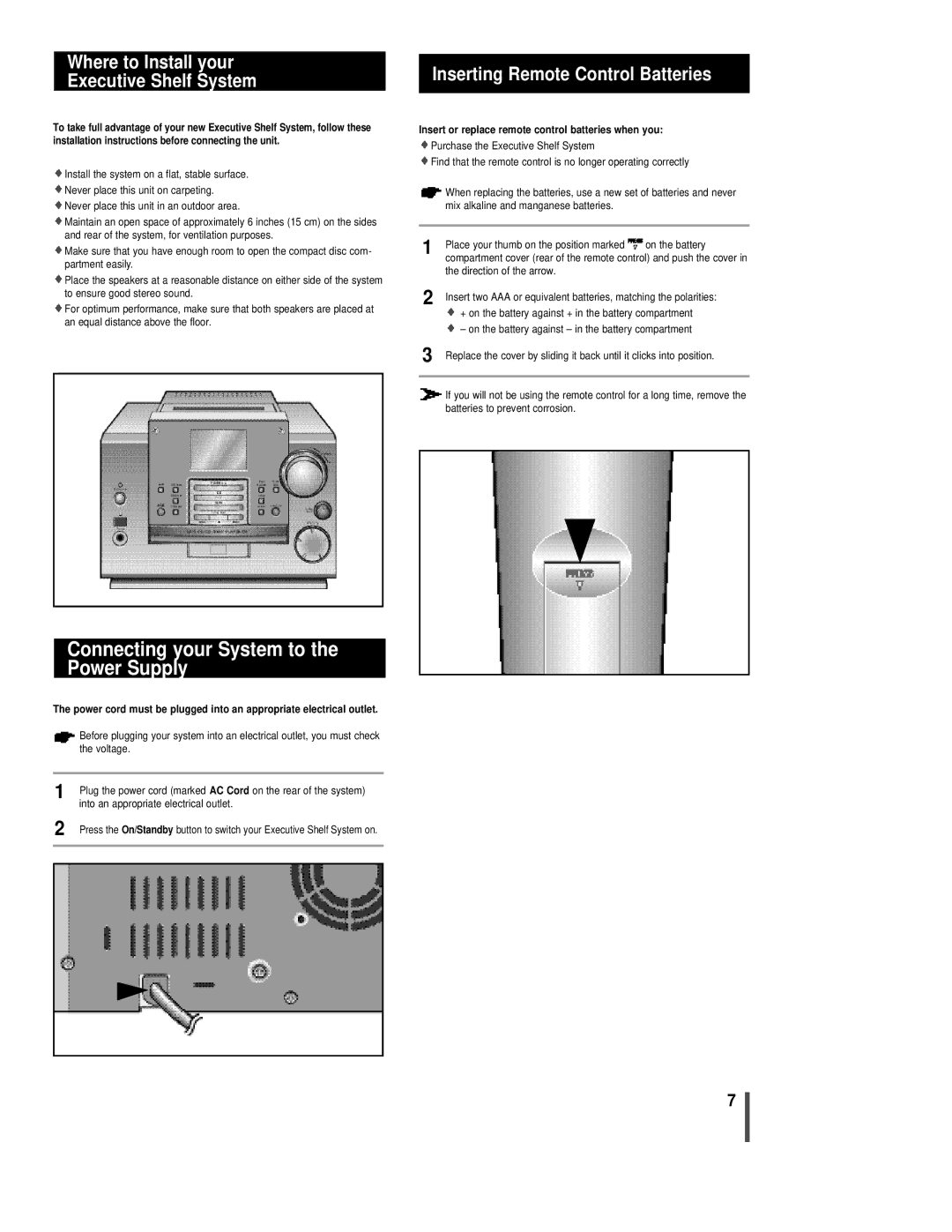 Sonic Blue EX1000 manual Connecting your System to the Power Supply, Where to Install your Executive Shelf System 