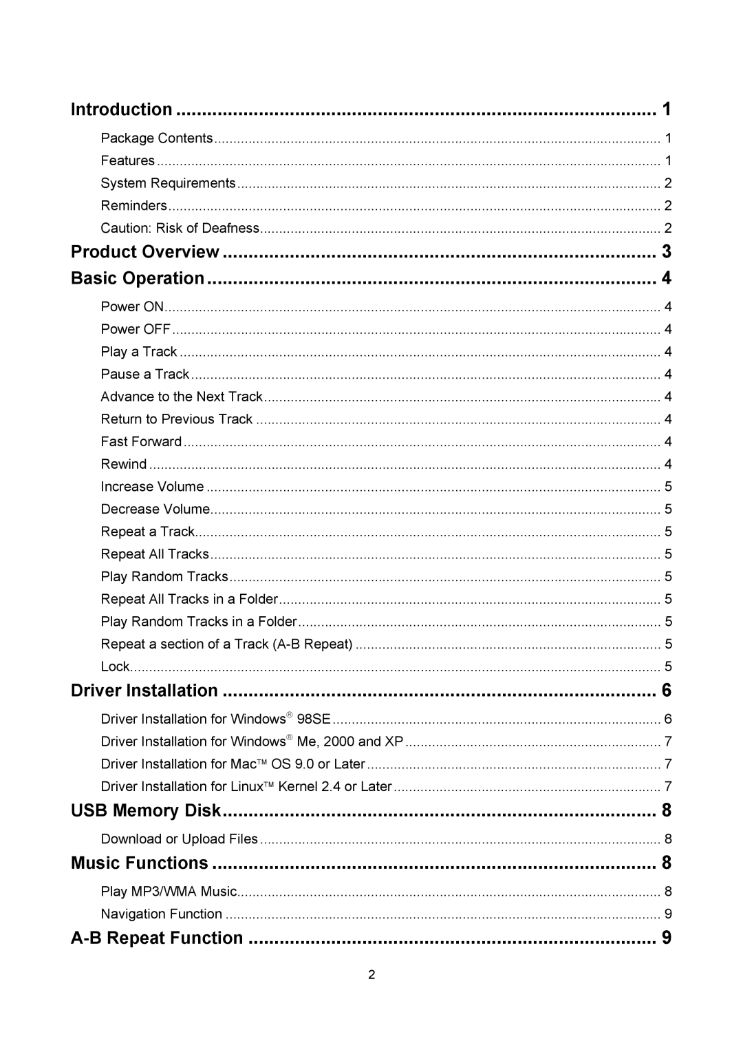 Sonic Blue P/NTS512MMP520 user manual Introduction, Product Overview Basic Operation, Driver Installation, USB Memory Disk 