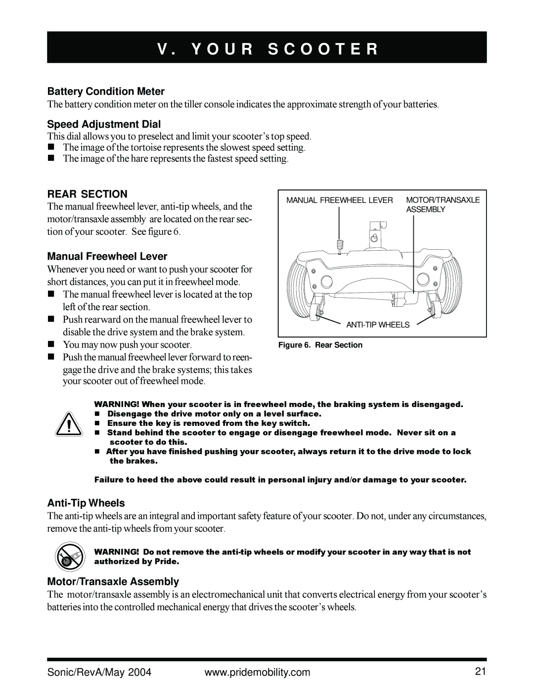 Sonic Blue Scooter owner manual Battery Condition Meter, Rear Section 